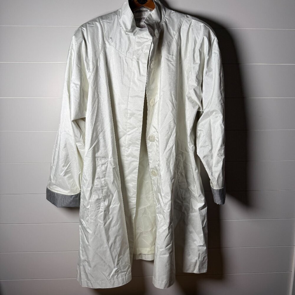 Worthington Essentials Trench Coat Color: Pearl w/Black & White Gingham XL